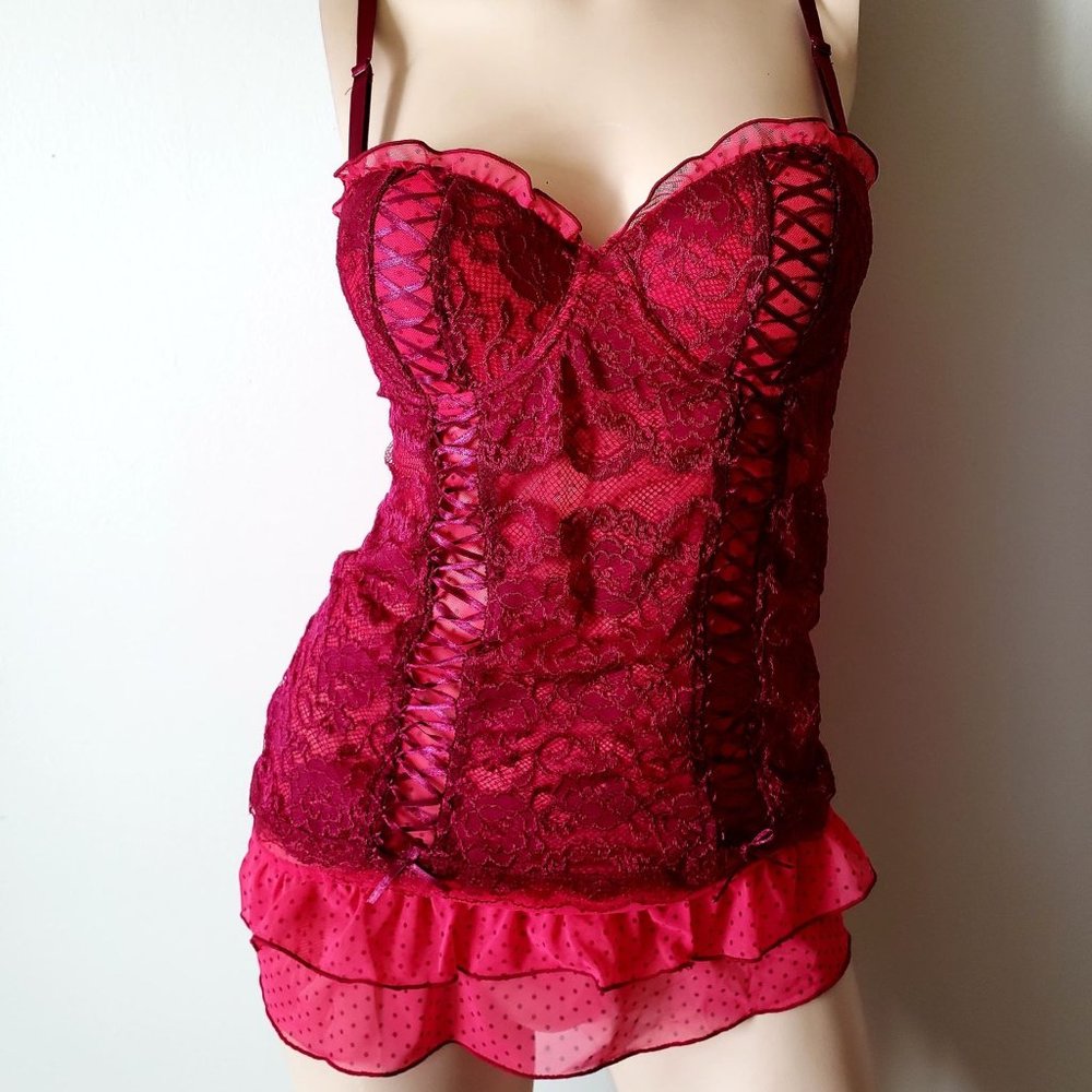 Native Intimates Red Pink Ruffled Chemise 36B NEW
